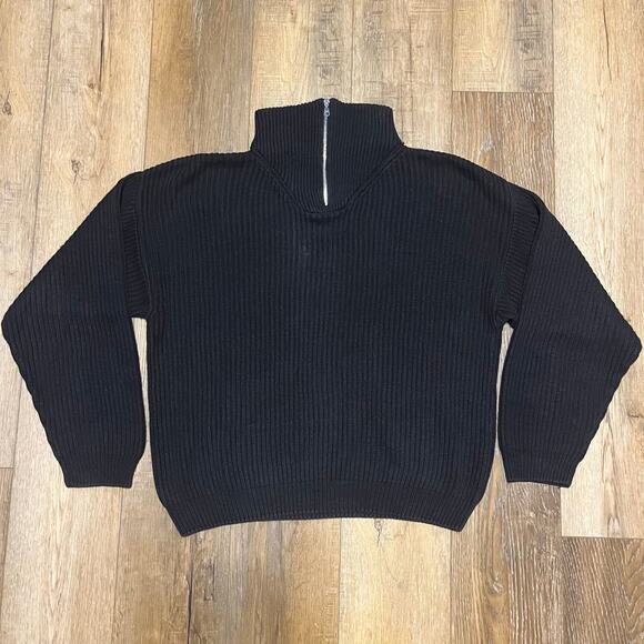 Body equip Sweaters - VTG Body Equip Zip Neck Heavy Knit Ramie Cotton Sweater XL Black Boxy Oversized